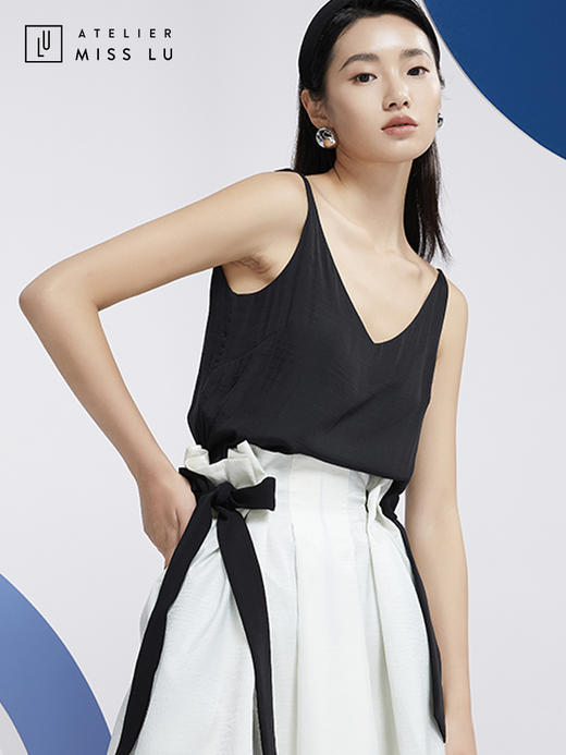 AtelierMissLu—黑色真丝V领吊带/00158 商品图1