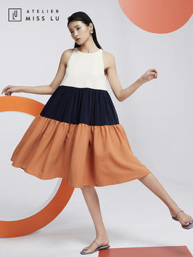 AtelierMissLu—蓝白橘撞色蓬蓬裙/0000603