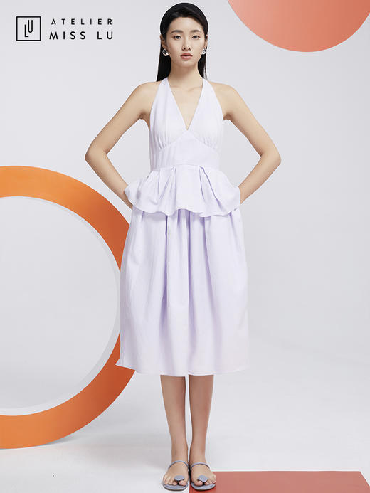 AtelierMissLu—浅熏紫挂脖连身裙/0000607 商品图4
