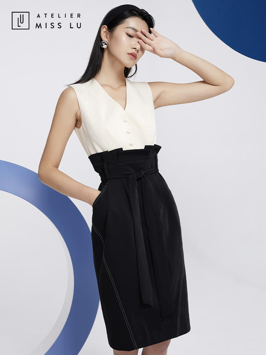 AtelierMissLu—黑白马甲高腰连身裙/0000598 商品图4