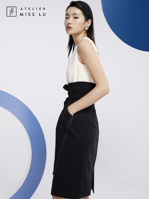 AtelierMissLu—黑白马甲高腰连身裙/0000598 商品图1