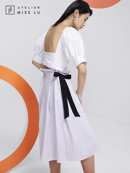 AtelierMissLu—浅熏紫两侧抽带半身裙/00077 商品图3