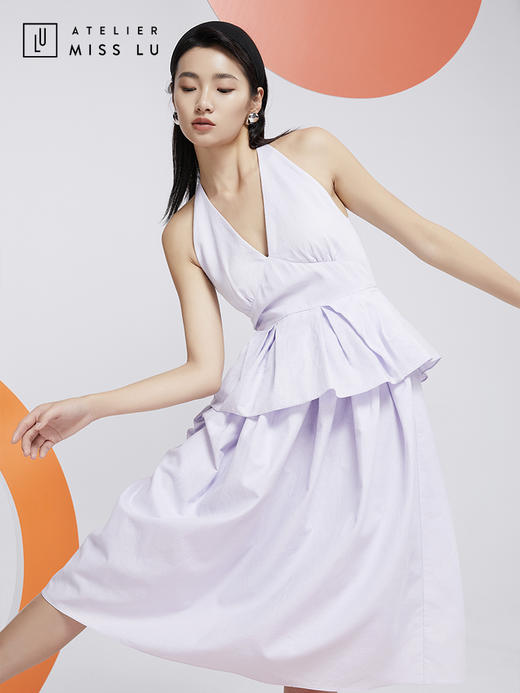 AtelierMissLu—浅熏紫挂脖连身裙/0000607 商品图2