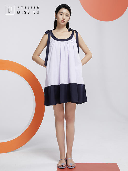 AtelierMissLu—浅熏紫藏青拼色吊带裙/0000610 商品图2