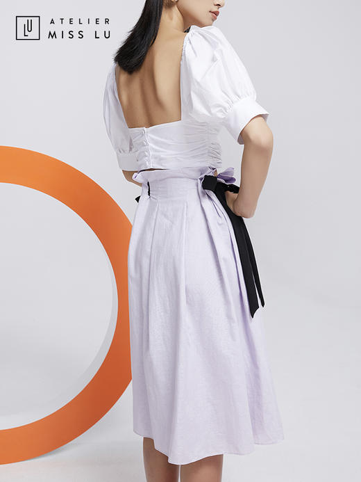 AtelierMissLu—浅熏紫两侧抽带半身裙/00077 商品图4