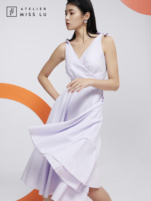 AtelierMissLu—浅熏紫V领裹身大摆裙/0000602 商品图2