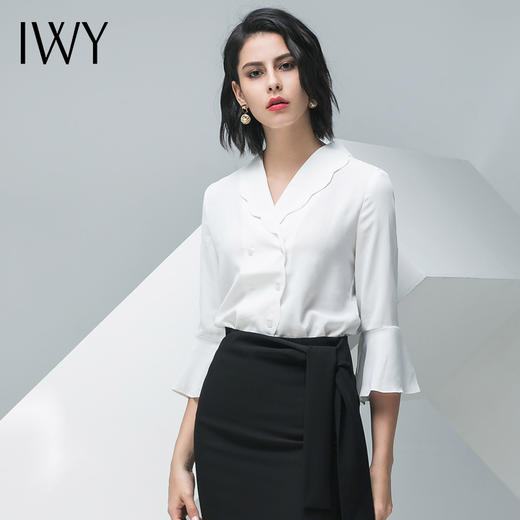 IWY/白色短袖衬衫黑色半裙套装B10234+S10240 商品图3