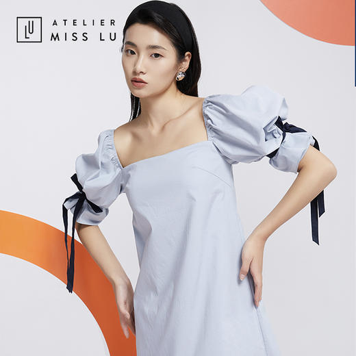 AtelierMissLu—云灰蓝造型袖衬衫裙/0000614 商品图0