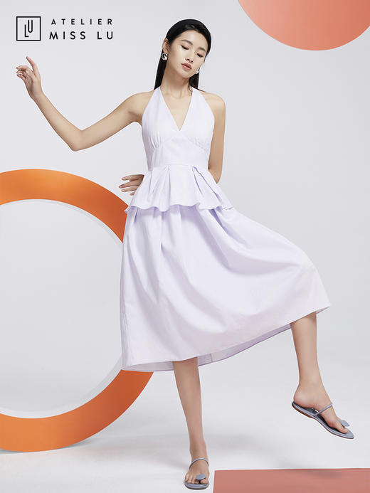 AtelierMissLu—浅熏紫挂脖连身裙/0000607 商品图1