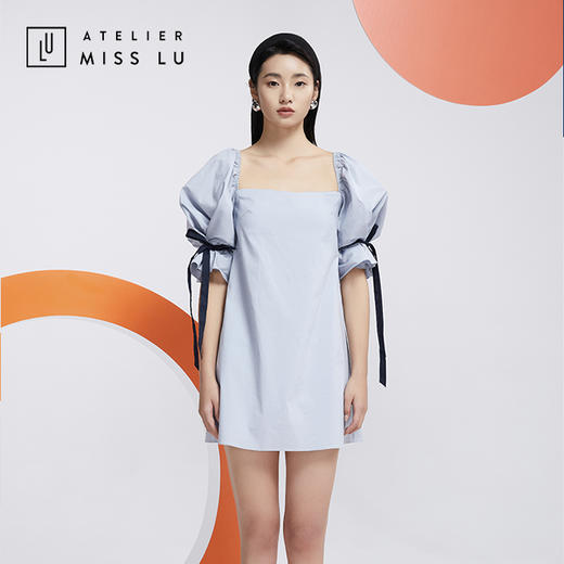 AtelierMissLu—云灰蓝造型袖衬衫裙/0000614 商品图2