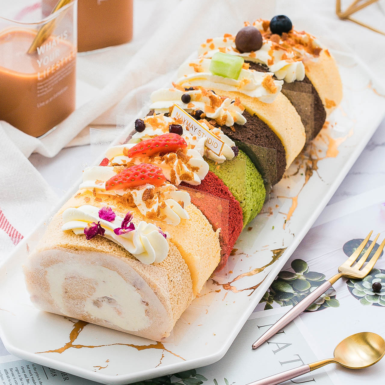 【彩虹心愿瑞士卷】：芒果 蓝莓 奥利奥 抹茶 红丝绒  香芋 青提 豆乳 八拼