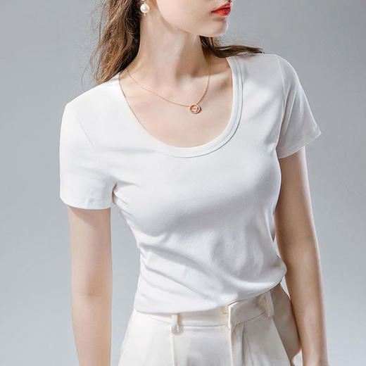 简约百搭,短袖u型领纯色棉体恤上衣sg-al30822