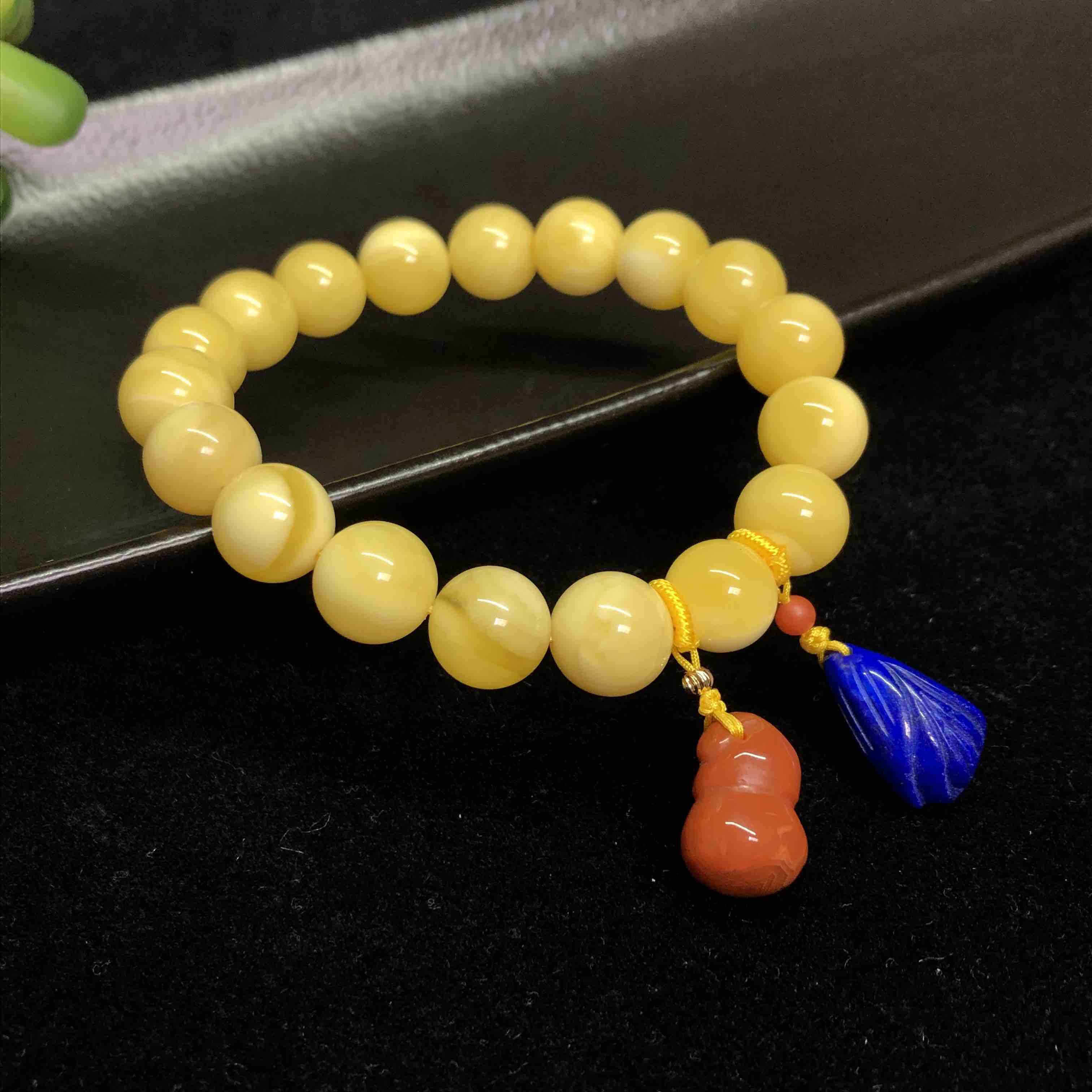 10-11mm蜜蜡圆珠配南红青金石手串smx402