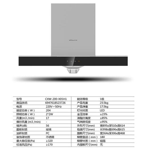 万和 CXW-200-X05H1大吸力大尺寸欧式触摸顶吸油烟机 浅灰色 商品图4