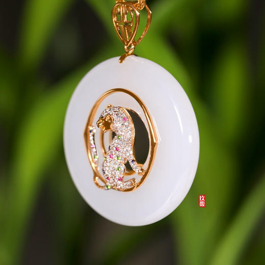 18K玫瑰金和田玉（白玉）镶钻吊坠--豹  /平安扣40*5.5mm 商品图1