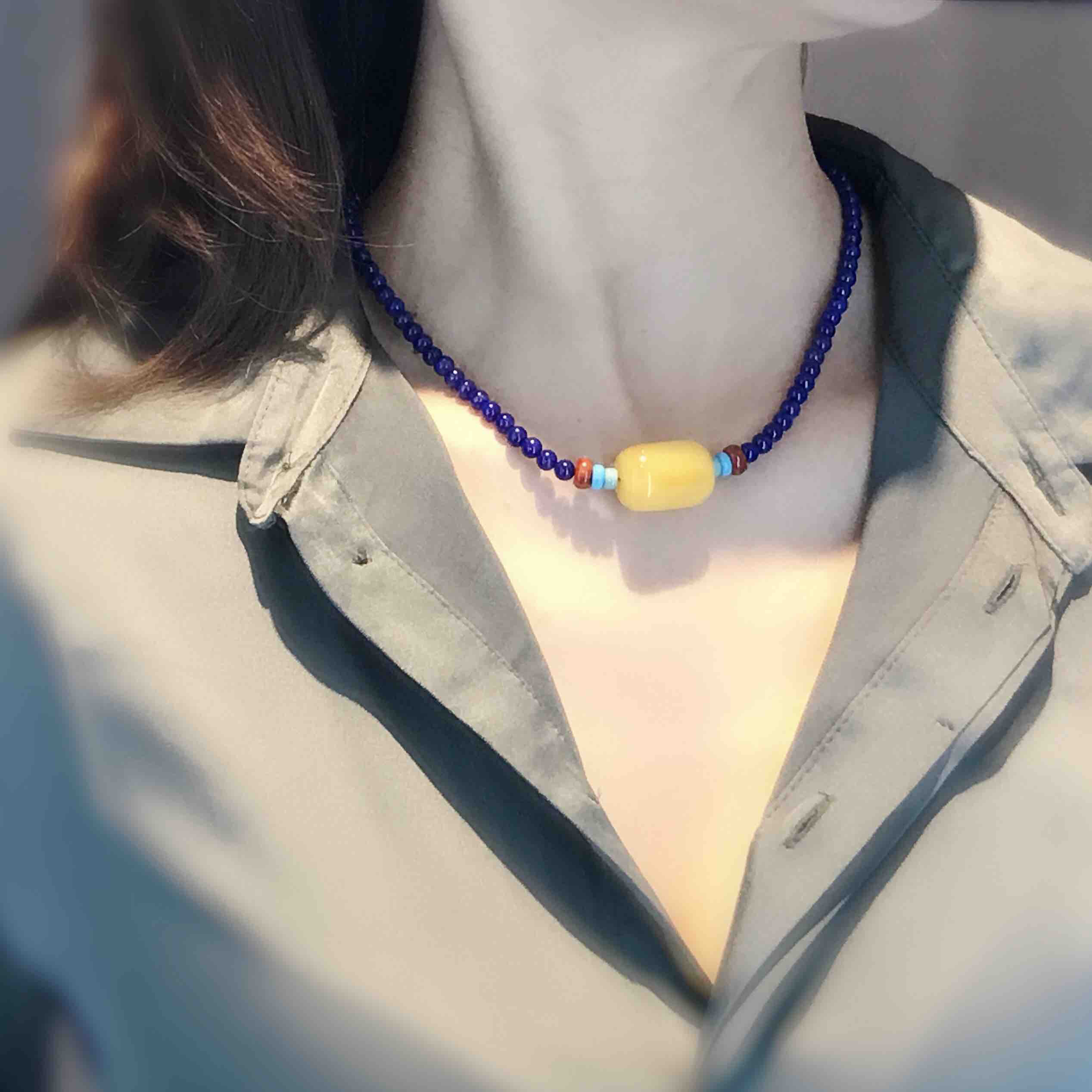 4-5mm青金石蜜蜡锁骨链wq-106