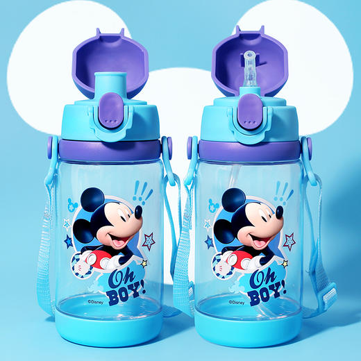 迪士尼塑料杯 双盖两用儿童吸管水杯子Tritan材质运动背带学生夏季直饮水壶520ML米奇蓝 商品图1