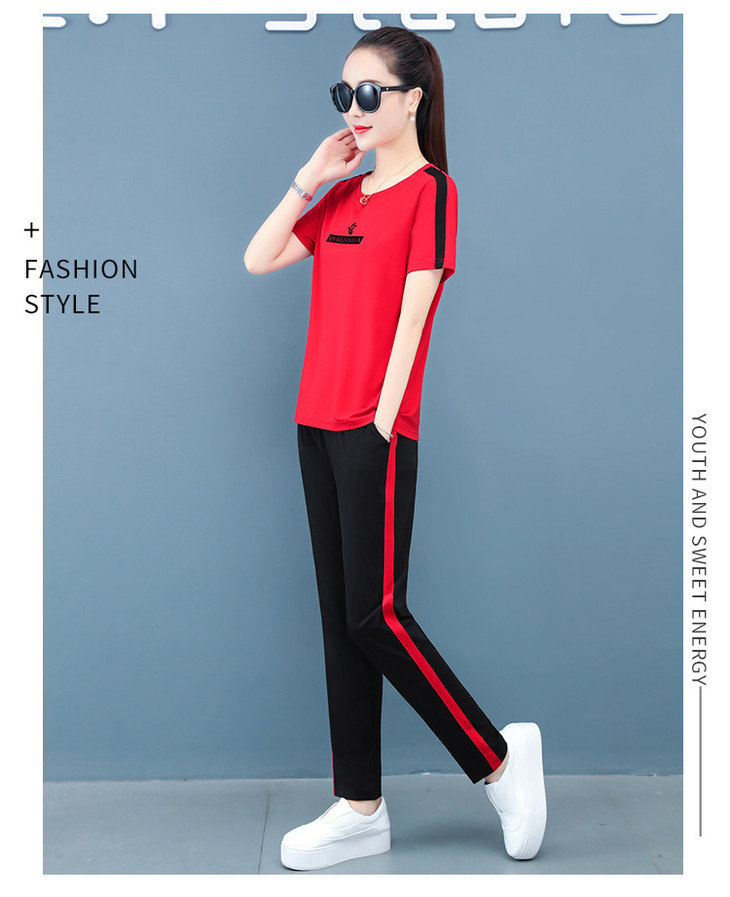 时尚休闲,蝴蝶图案棉短袖七分裤运动服两件套tr-fb7716