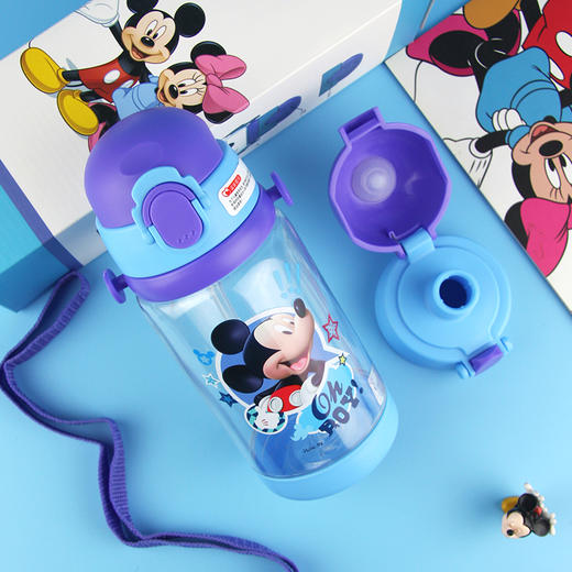迪士尼塑料杯 双盖两用儿童吸管水杯子Tritan材质运动背带学生夏季直饮水壶520ML米奇蓝 商品图6