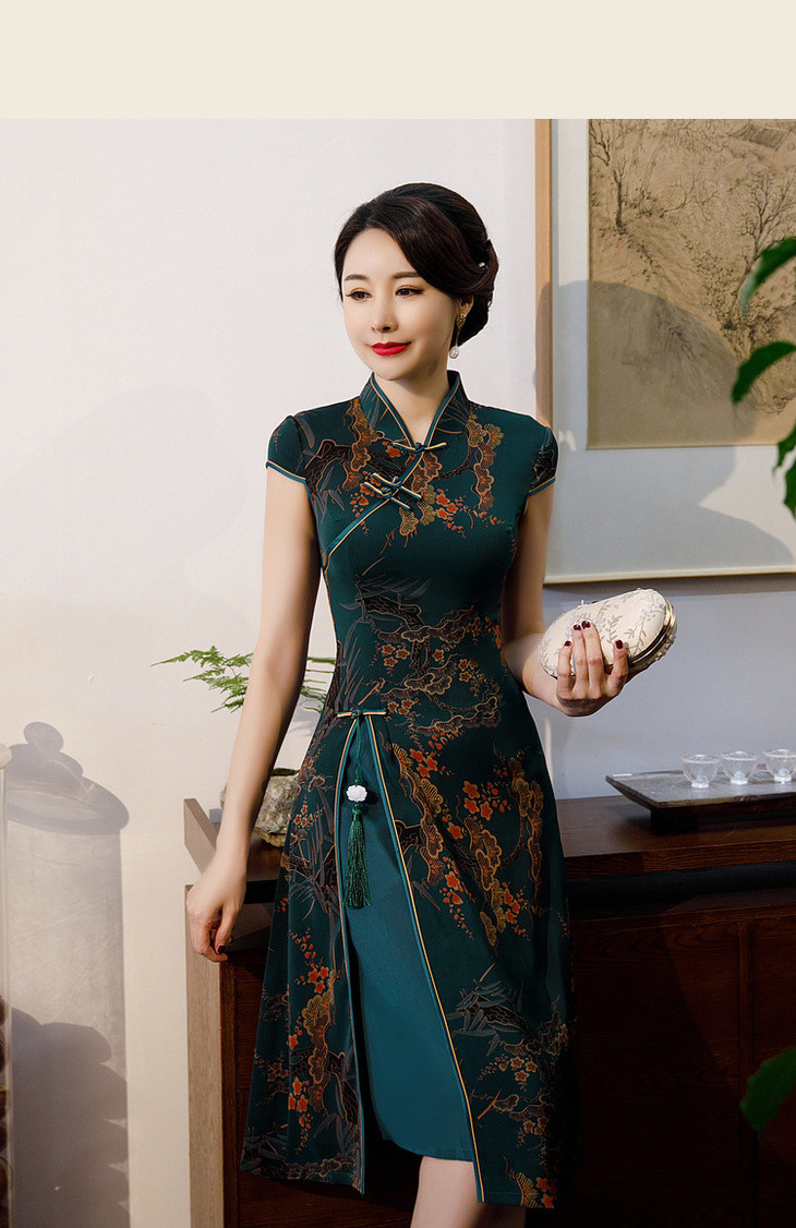 上海旗袍厂ym-84543春夏新款低领改良版宽松旗袍连衣裙中国风名族风