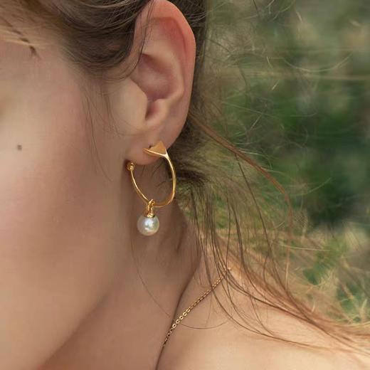 何方 餐具系列 925银镶嵌贝珠迷你餐具圆耳环