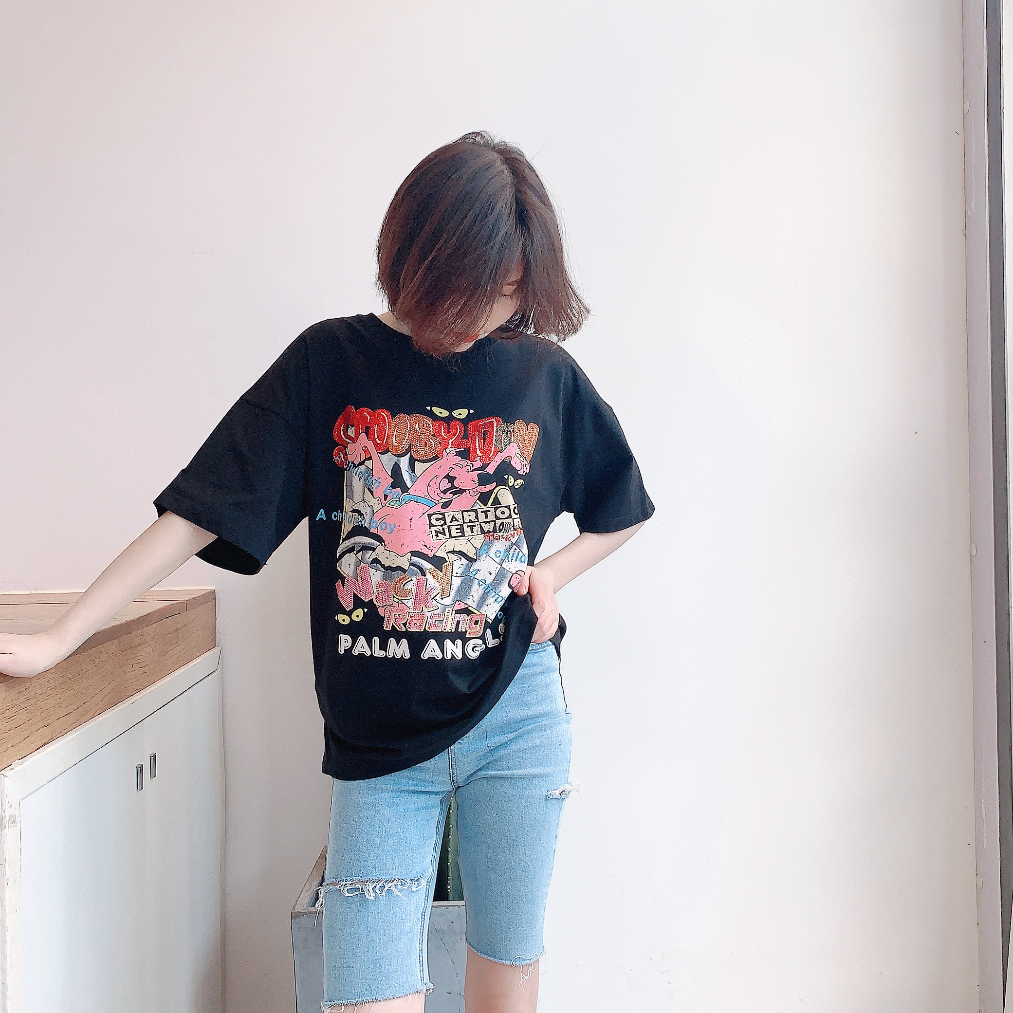 牛仔破洞老爹裤