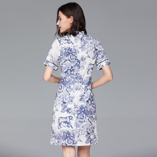 中国风青花瓷改良旗袍日常款显瘦修身连衣裙(货号 bhs4355)