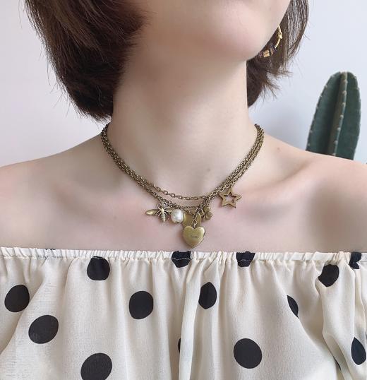 欧美复古爱心满钻星星项链 商品图0