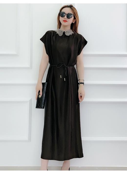 【都市魅力】蕾丝领暗纹真丝醋酸连衣裙a