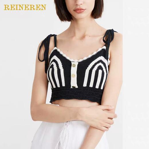 勾花条纹针织吊带上衣 商品图0