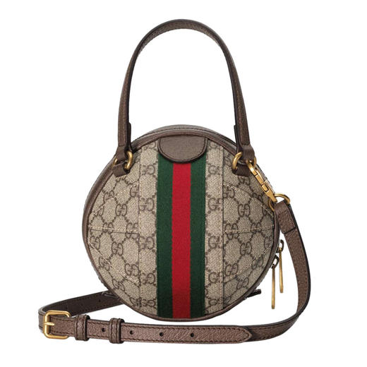 gucci/古驰 ophidia系列 20春夏 女士棕色帆布经典老花单肩斜挎包圆饼
