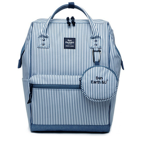 国内现货直发：乐天新款sun earth&u条纹大容量防水超轻双肩包（蓝白条纹拼藏青底）