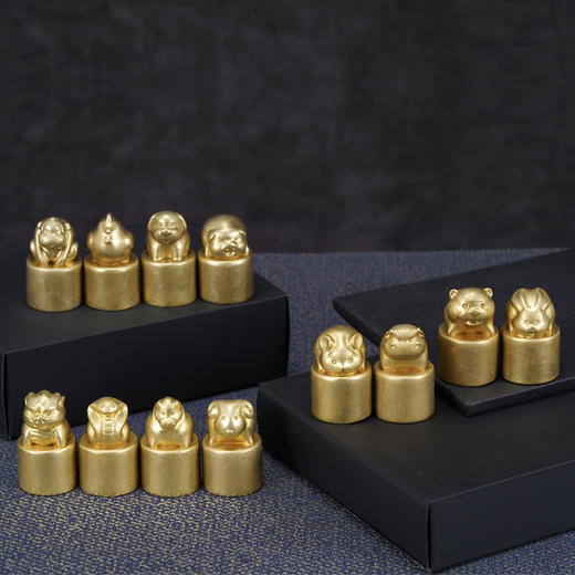 西泠印社 萌版十二生肖铜印章黄铜材质送印泥免费刻字 商品图1