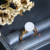 18K玫瑰金和田玉（白玉）戒指--金枝芽  / 玉珠10mm（戒圈请备注留言） 商品缩略图0