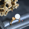 18K玫瑰金和田玉（白玉）镶钻戒指--花轻梦  / 玉珠10mm（圈口请备注留言） 商品缩略图0