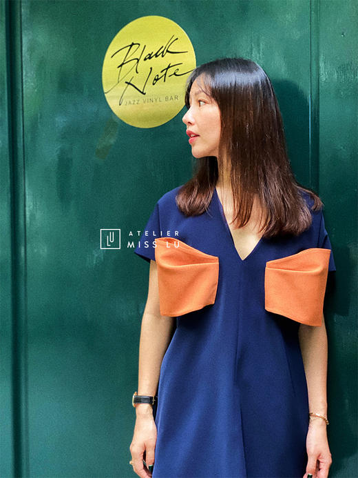 AtelierMissLu— “大可爱小放飞” 蓝橘撞色大蝴蝶结俏皮登山度假宽松连身裙 / 0000611 商品图1