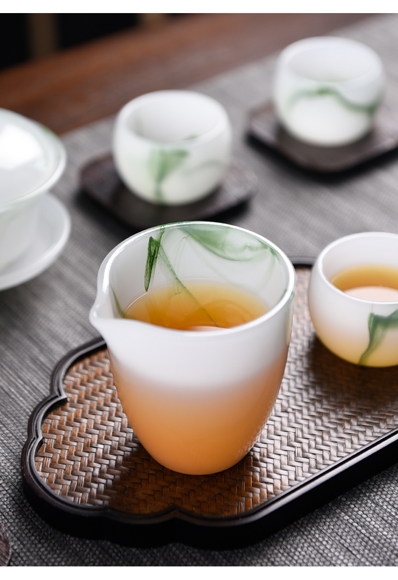 陶瓷故事翡翠玉瓷盖碗纯手工三才泡茶碗茶杯单个家用功夫茶具套装