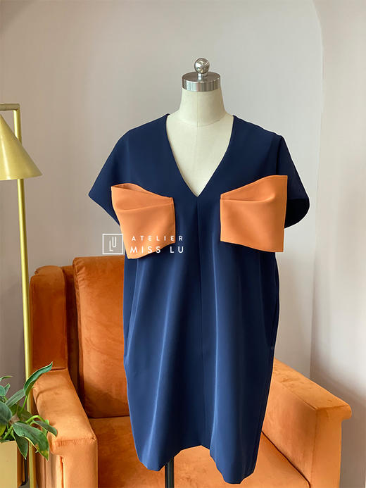 AtelierMissLu— “大可爱小放飞” 蓝橘撞色大蝴蝶结俏皮登山度假宽松连身裙 / 0000611 商品图4