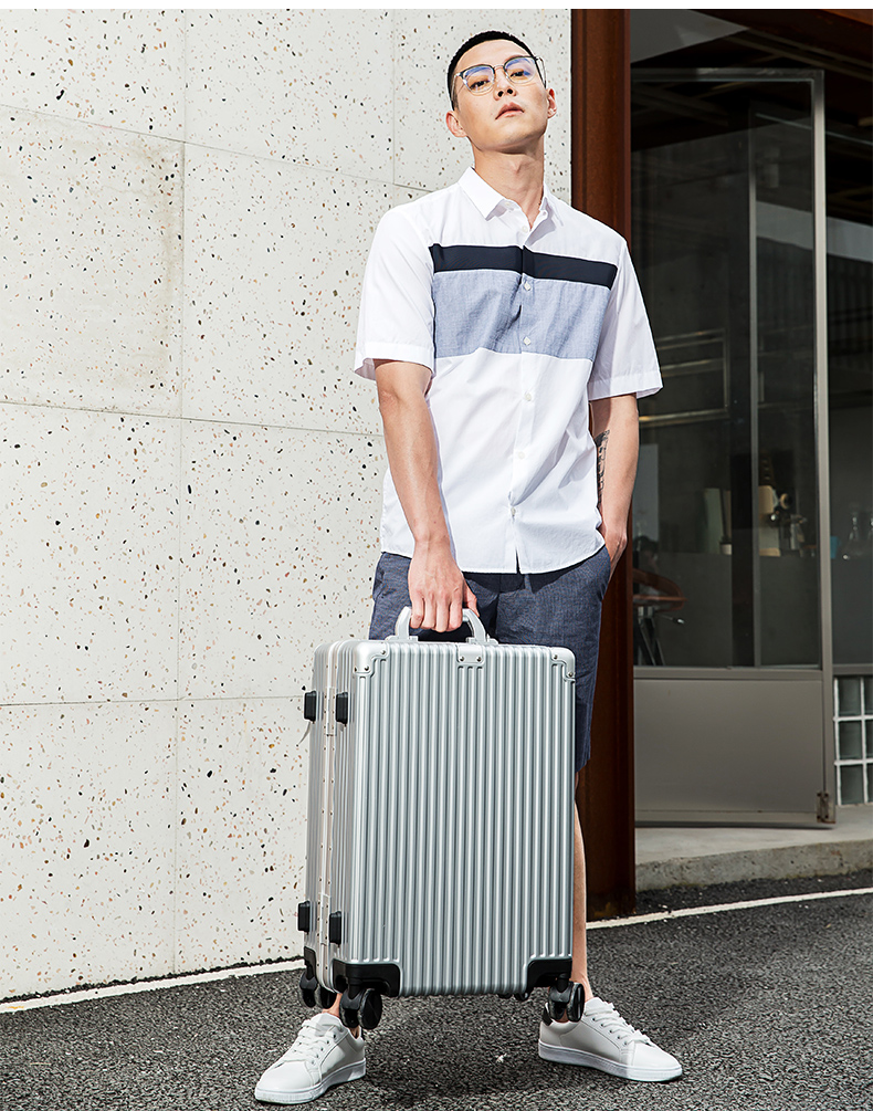 奥康官网 拉杆箱20寸静音万向轮旅行箱商务出行铝框行李箱密码锁登机