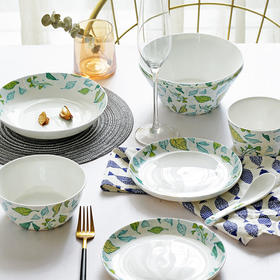 HOMY餐具套装清新绿叶16件组