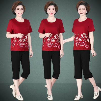 SP-9258中年妈妈夏装2020新款老年人运动套装女中老年女装两件套 商品图0