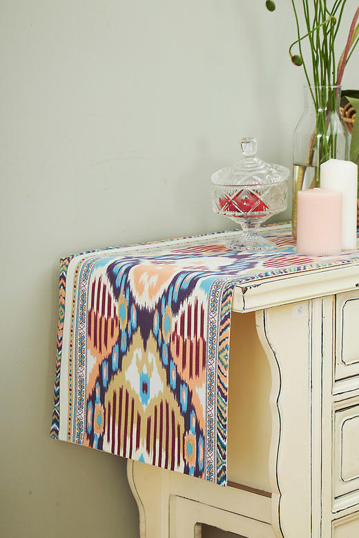 棉麻桌旗茶几旗菱形彩色条纹桌旗 商品图1