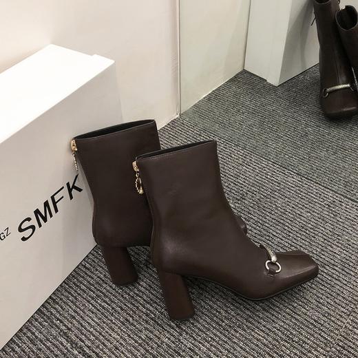 上海旗袍厂HFE-N610-F3151          秋冬新款纯色真皮方头粗跟时装靴后拉链气质淑女短筒靴 商品图8