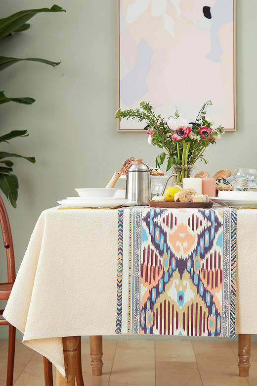 棉麻桌旗茶几旗菱形彩色条纹桌旗 商品图0