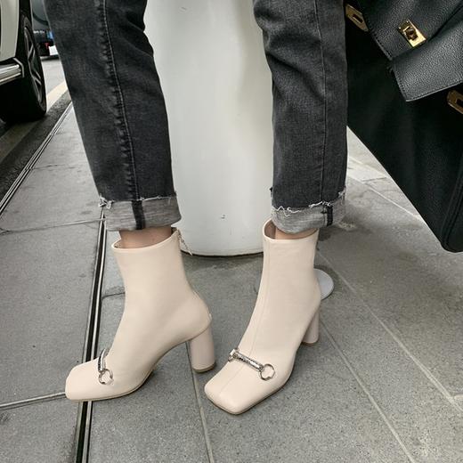 上海旗袍厂HFE-N610-F3151          秋冬新款纯色真皮方头粗跟时装靴后拉链气质淑女短筒靴 商品图3