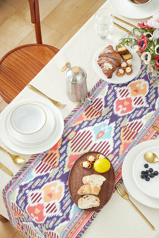 棉麻桌旗茶几旗菱形彩色条纹桌旗 商品图3