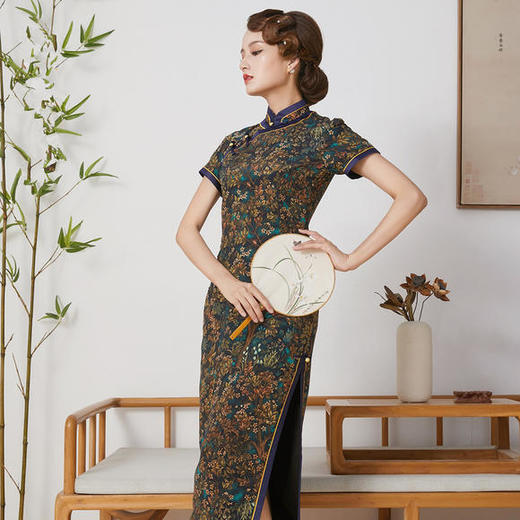 改良真丝长款，手工盘扣旗袍裙QC-1697962 商品图2