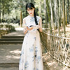 YM-9665棉麻印花  文艺优雅飘逸无袖丝麻立领收腰A字裙 商品缩略图0