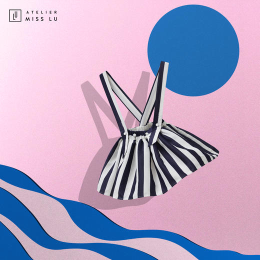 AtelierMissLu-「可爱多」 藏青条纹背带童装小裙-00000026 商品图1