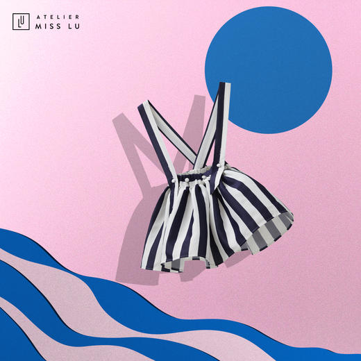 AtelierMissLu-「可爱多」 藏青条纹背带童装小裙-00000026 商品图3